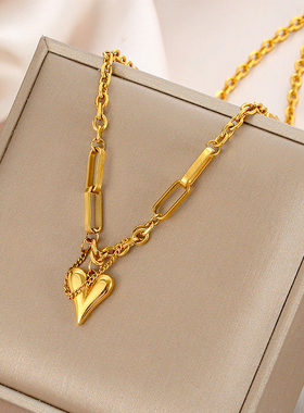 欧美复古嘻哈爱心钛钢项链女不掉色时尚小众气质锁骨链【86163】