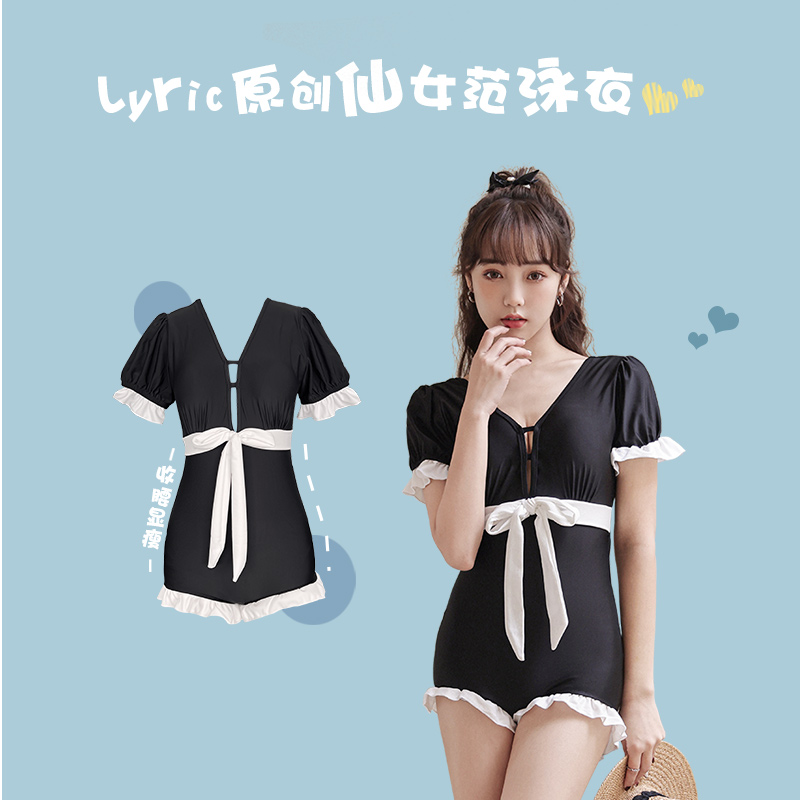 2025新款游泳衣女夏连体平角保守显瘦遮肚泡温泉纯欲风高级感泳装