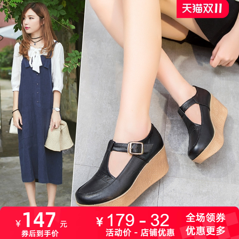 复古文艺高跟扣带休闲风女鞋