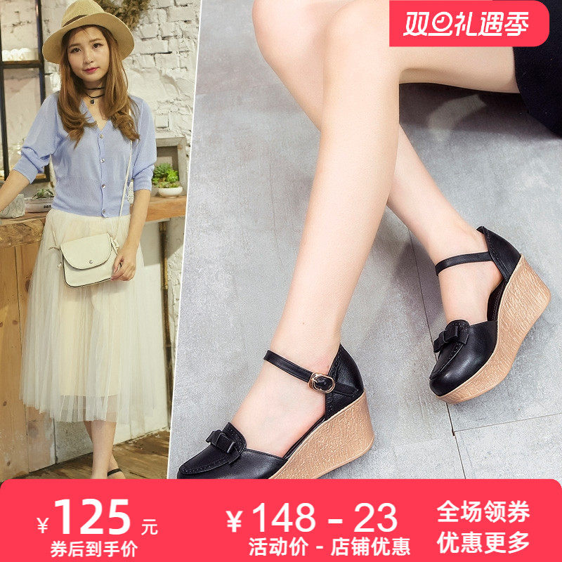 厚底高跟中空真皮凉鞋包头休闲