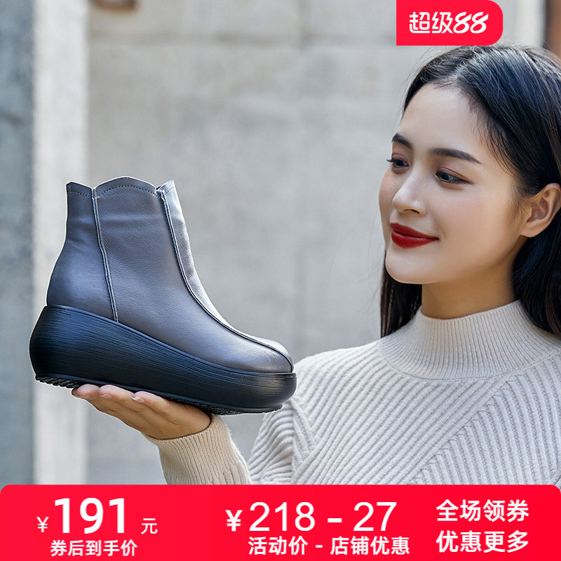 秋冬新款头层牛皮休闲加绒棉鞋
