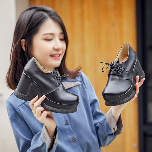 厚底新款复古深口内外休闲女鞋