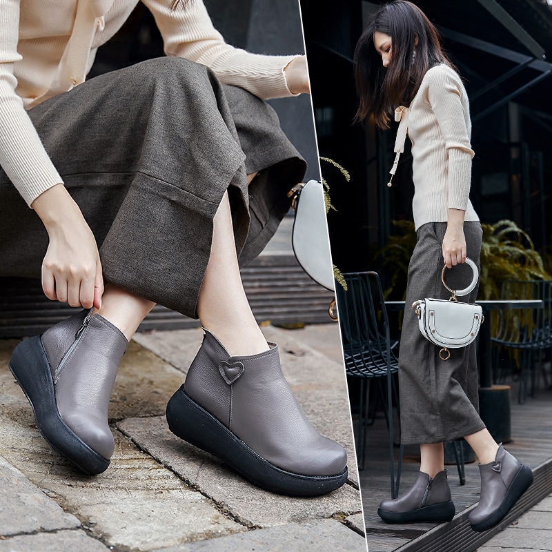 松糕春秋厚底圆头休闲风皮鞋