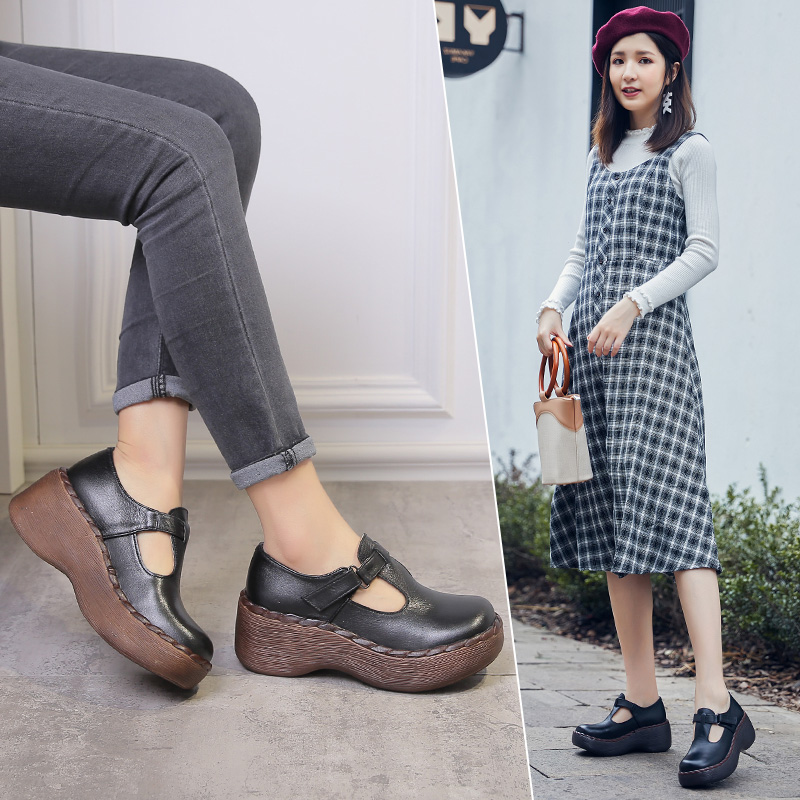 厚底松糕鞋休闲女鞋皮鞋复古