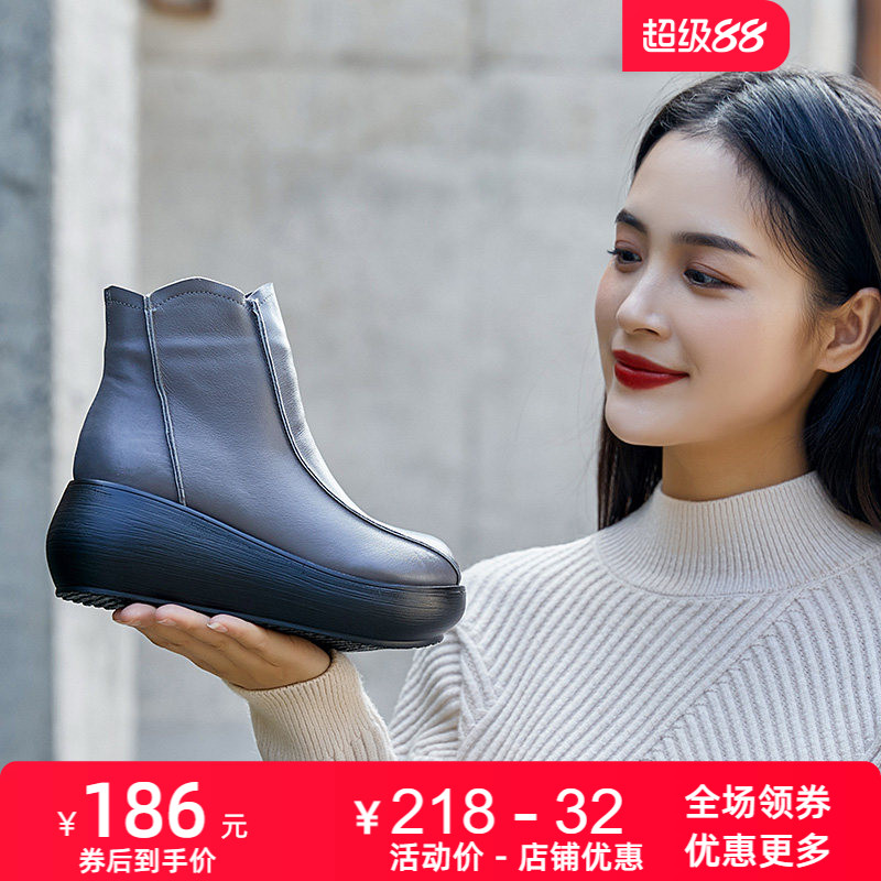 秋冬新款头层牛皮休闲加绒棉鞋