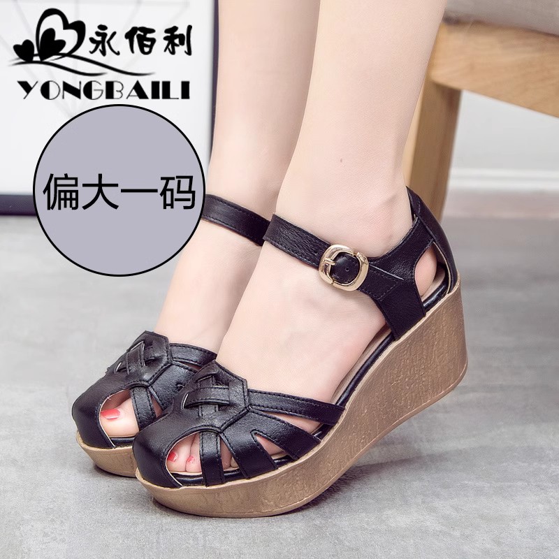 夏季新款厚底真皮皮鞋凉鞋