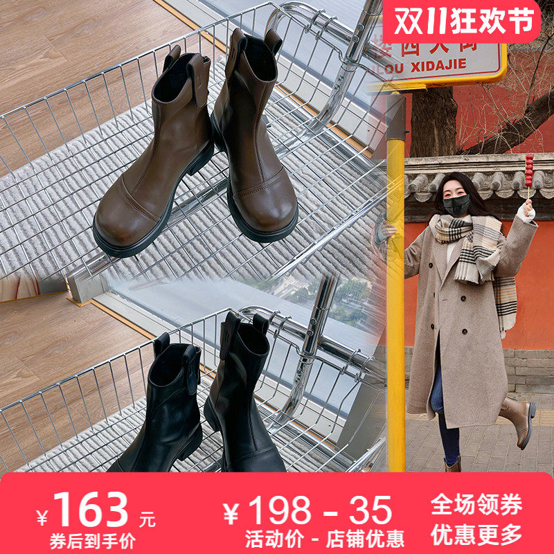 真皮马丁靴女2026秋冬新款粗跟复古英伦风短靴休闲百搭低筒靴子女