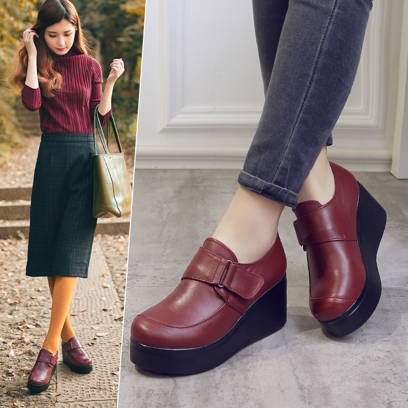 厚底坡跟休闲板鞋四季皮鞋