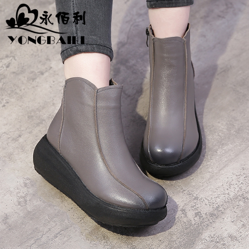 秋冬新款头层牛皮休闲加绒棉鞋