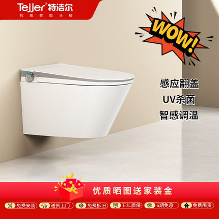 特洁尔TE53壁挂式内置水箱多重杀菌防护人体感应翻盖智能坐便器
