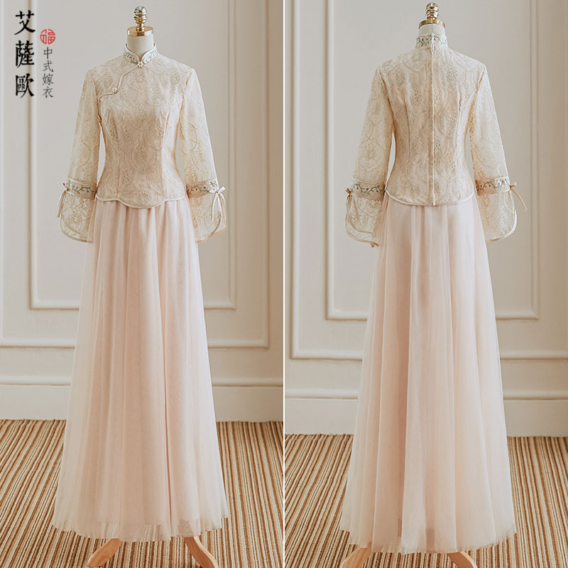 中式伴娘服冬2021新款春冬仙气姐妹团礼服女长款中国风旗袍裙粉色|ruв категории Женская одежда, Cвадебные платья, платье/вечернее платье - от Buy2taobao.com для оказания профессиональной услуги покупки агента Taobao