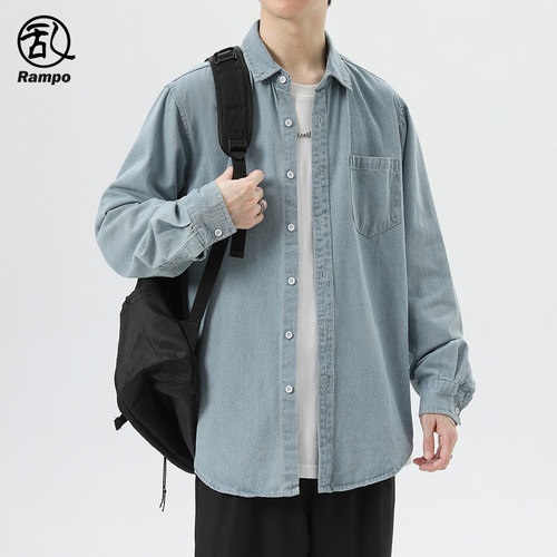 牛仔衬衫男宽松休闲工装衬衣外套