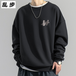 男生宽松休闲无帽男装 潮牌重磅内搭打底衫 上衣 秋冬款 圆领卫衣男士