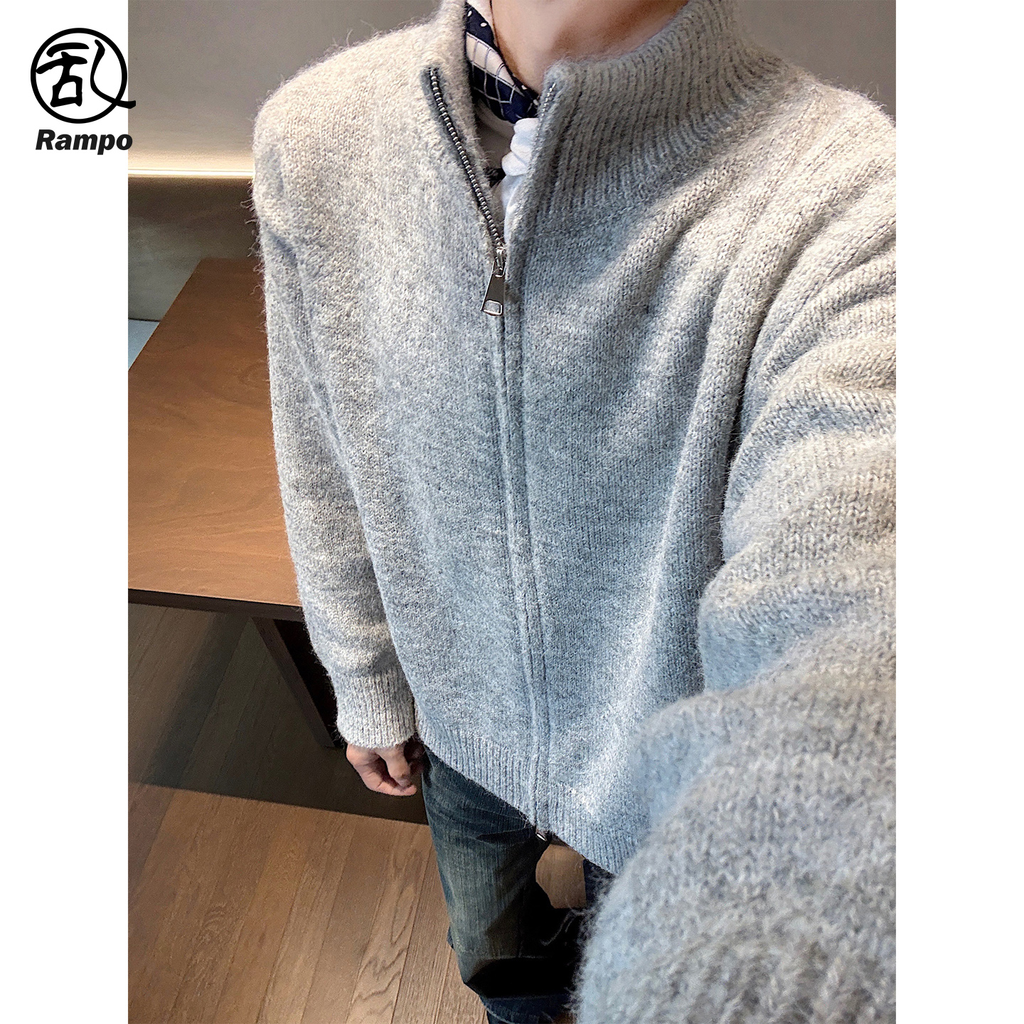 拉链立领针织开衫毛衣男女秋冬款