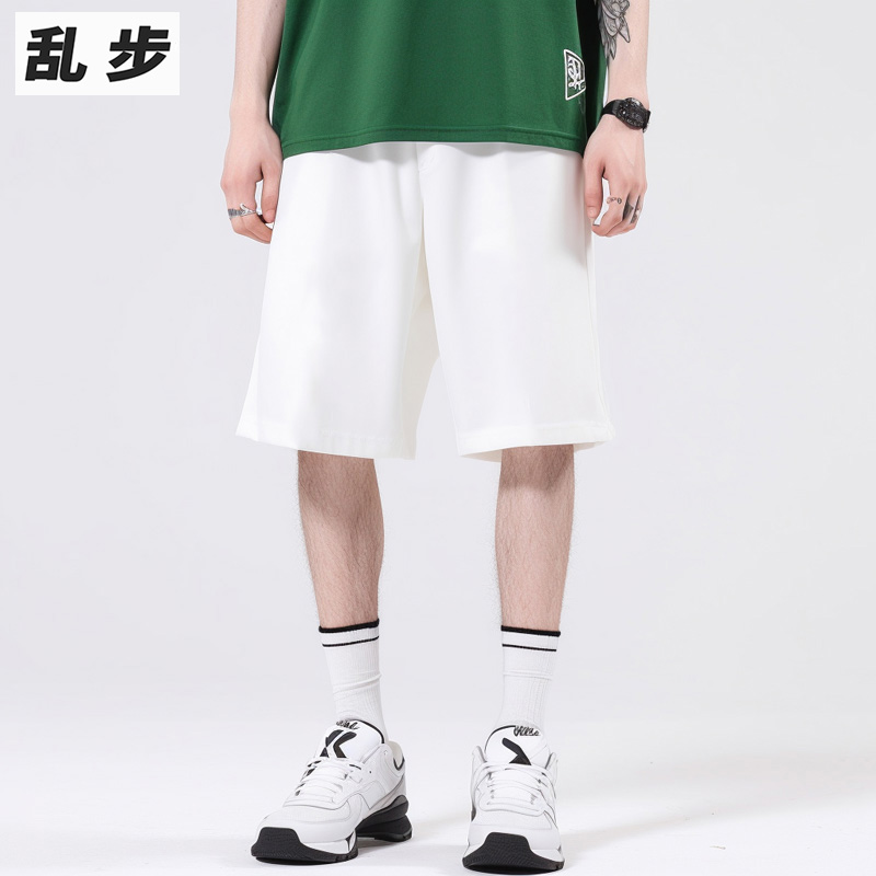 2023新款夏季男装潮牌潮流日系白色5分短裤男夏天纯色宽松休闲裤