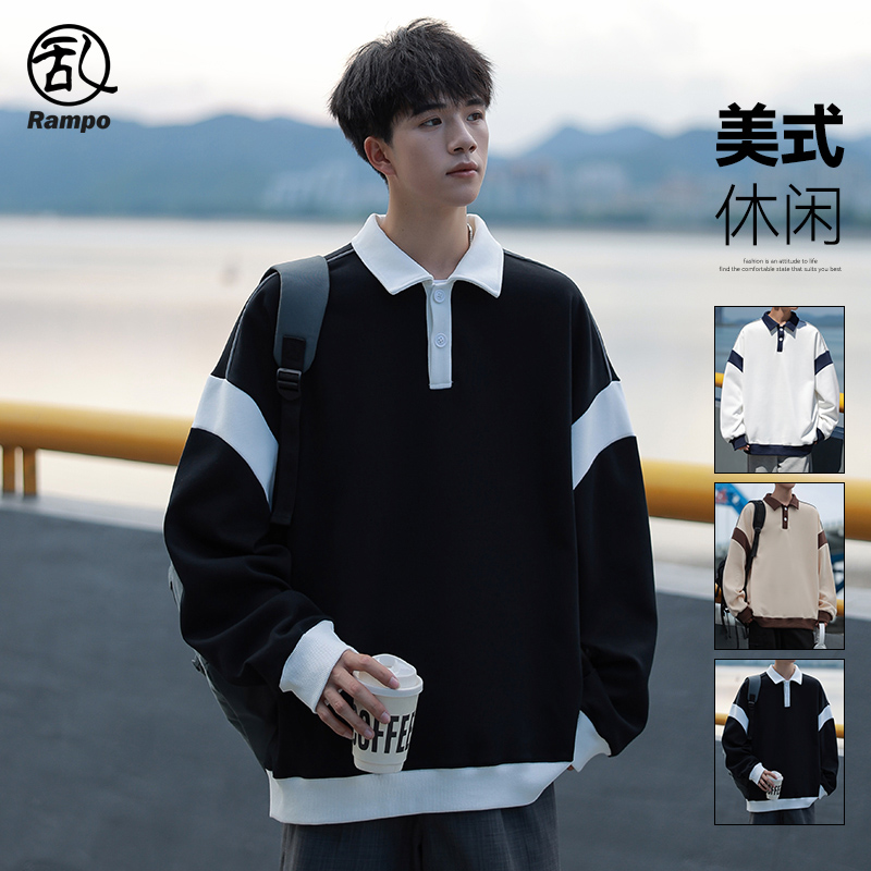 polo领套头卫衣男士潮流宽松高街帅痞情侣外套秋装休闲学院风上衣
