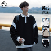 polo领套头卫衣男士 潮流宽松高街帅痞情侣外套秋装 休闲学院风上衣