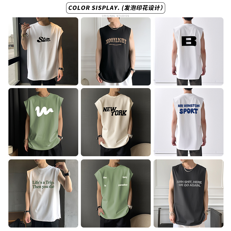 印花运动背心夏季男生美式纯棉