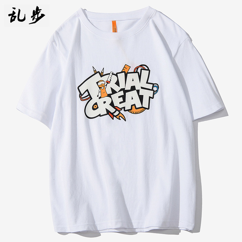 夏季宽松纯棉短袖男女个性创意字母印花t恤学生班服港风情侣上衣