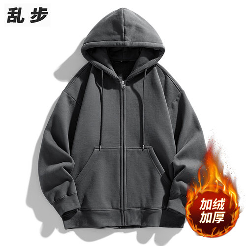 港风chic街头纯色百搭开衫连帽衫