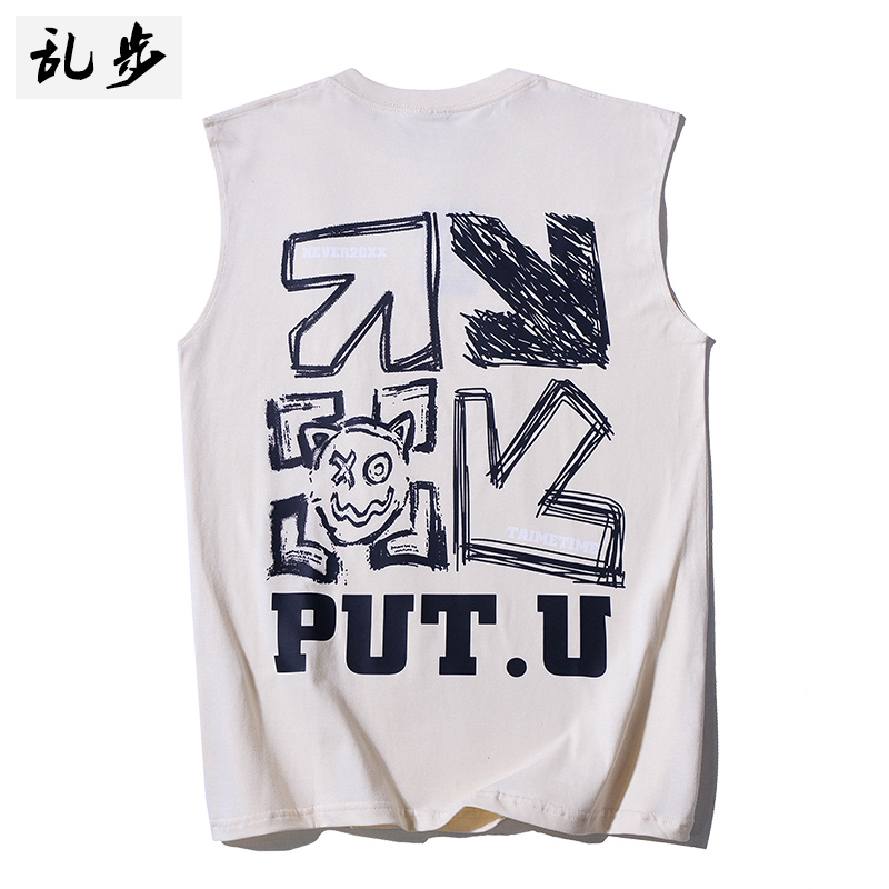 无袖纯棉背心宽松夏季涂鸦t恤潮