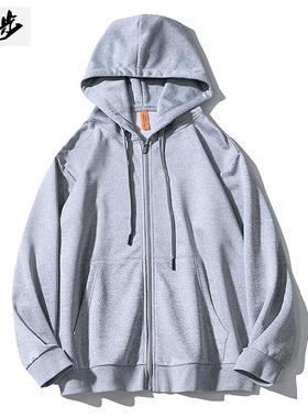 Rampo/乱步简约纯色开衫外套男士潮牌街头宽松个性情侣bf连帽卫衣