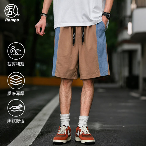 男士日系工装牛仔拼接五分短裤潮