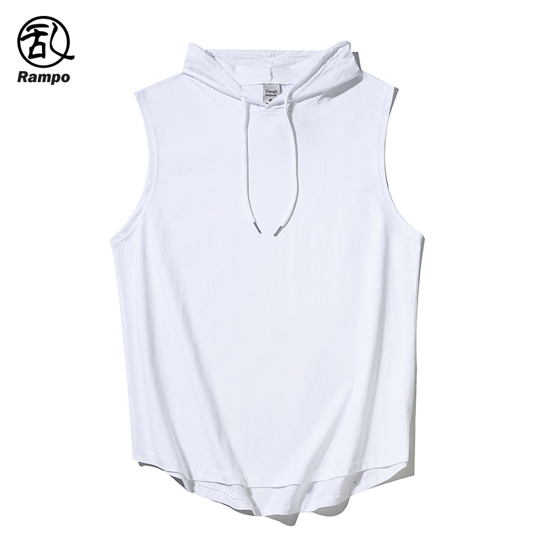 240g纯棉背心无袖t恤男潮纯色宽松男士篮球运动坎肩健身房连帽衫