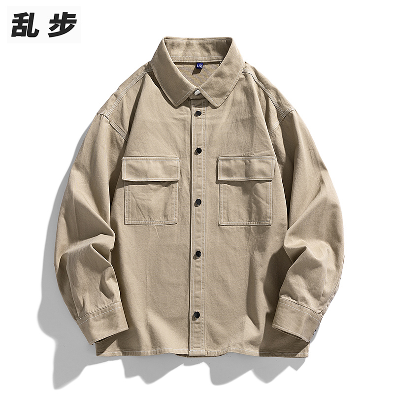 卡其色长袖工装衬衫男士休闲外套