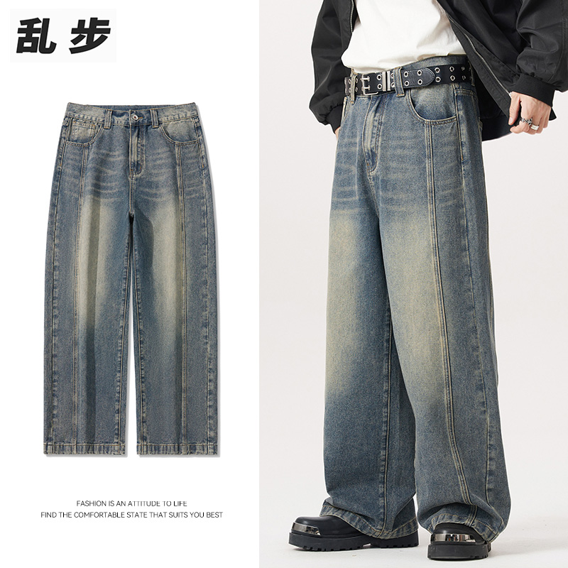 美式牛仔裤秋季直筒宽松高街长裤