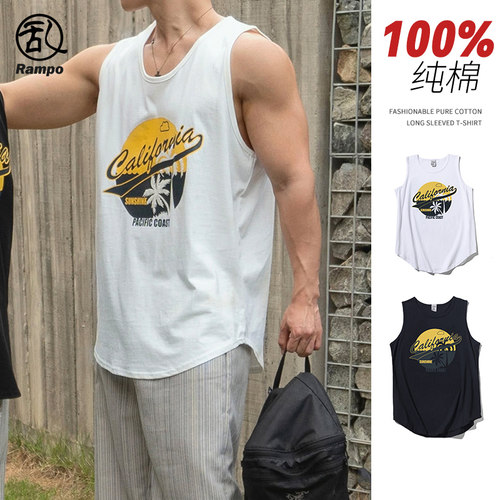 重磅纯棉无袖T恤椰树针织背心潮