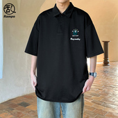 polo衫 五分半截袖 t恤男ins短袖 新品 潮牌宽松卡通绣花夏季 2026新款