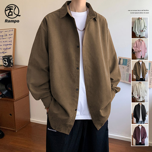 港风潮流垂感长袖衬衫男新款衬衣