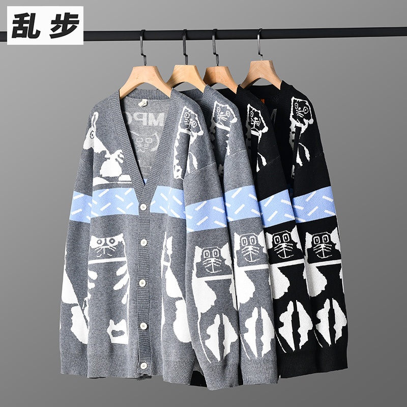 原创针织衫男士休闲百搭满印毛衣