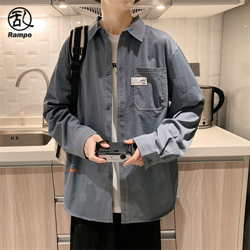 痞帅港风薄款潮牌ins长袖衬衫