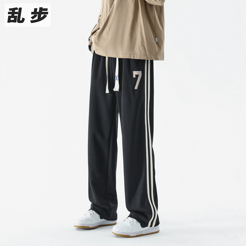 美式条纹休闲裤男款夏季黑色宽松