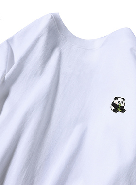 350g纯棉t恤男白色高中生圆领夏季新品卡通熊猫短袖打底衫夏装潮
