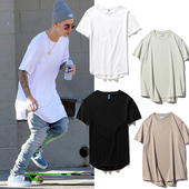 上衣中长款 kanye侃爷比伯同款 t恤男加长款 圆弧下摆短袖 纯色打底衫