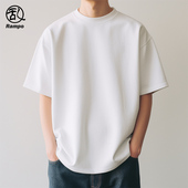 打底衫 260g重磅纯棉小领口纯色日系男短袖 T恤潮白色内搭半袖 上衣