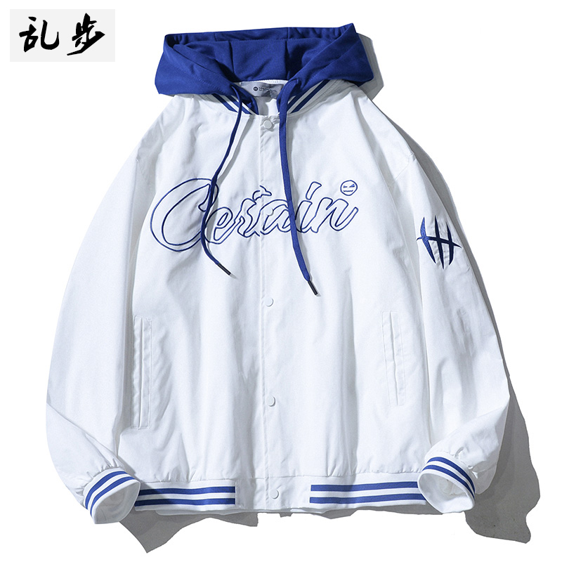 美式街头假两件刺绣棒球服夹克