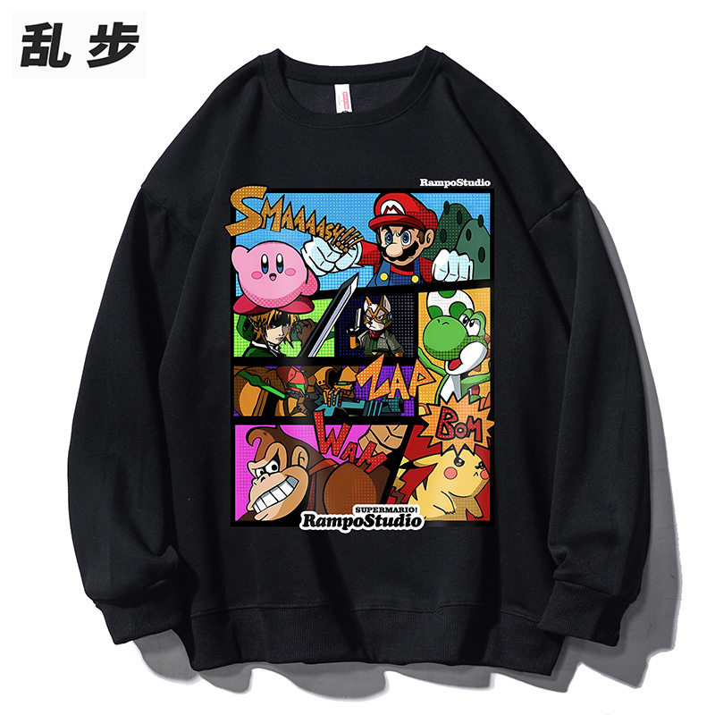 美式卫衣数码直喷印花马里奥外套