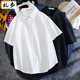 男韩版 潮流痞帅短袖 潮港风日系宽松休闲夏季 白衬衫 工装 黑衬衣dk