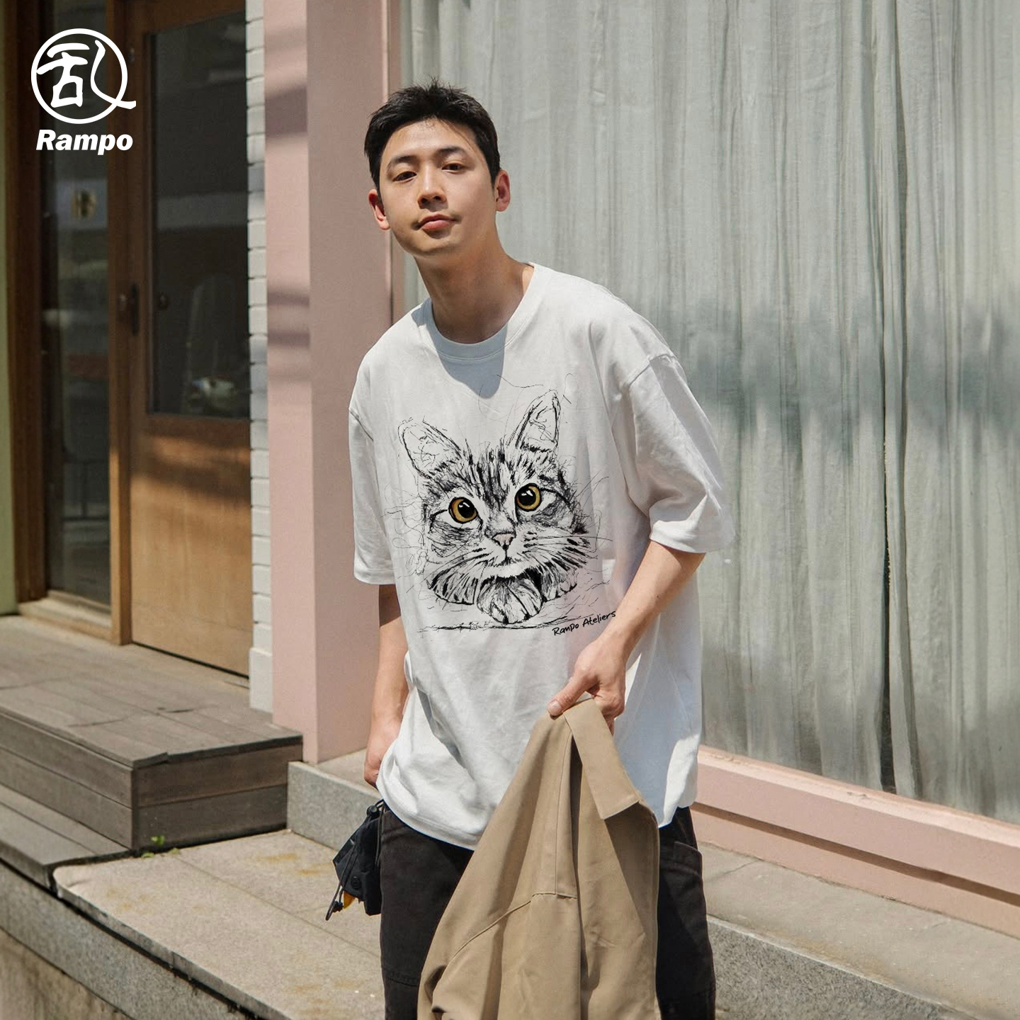 纯棉短袖t恤男女猫咪印花半袖