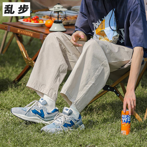日系复古工装裤男宽松休闲九分裤