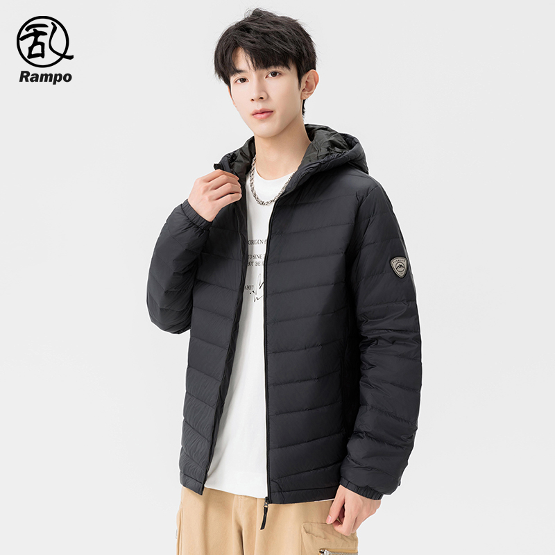 轻薄保暖排骨羽绒服男士短款连帽