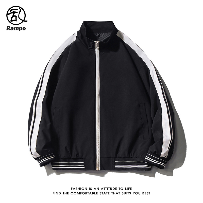 日系复古撞色拼接立领工装夹克衫