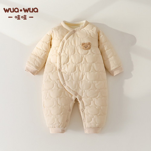 婴儿连体衣秋冬季薄棉加绒保暖初生男女宝宝哈衣外出外套衣服冬装