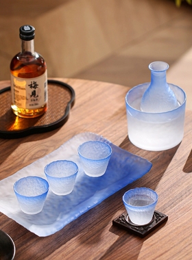 高端蔚蓝玻璃酒具套装白酒杯子家用小号一两烈酒杯温酒壶清酒壶