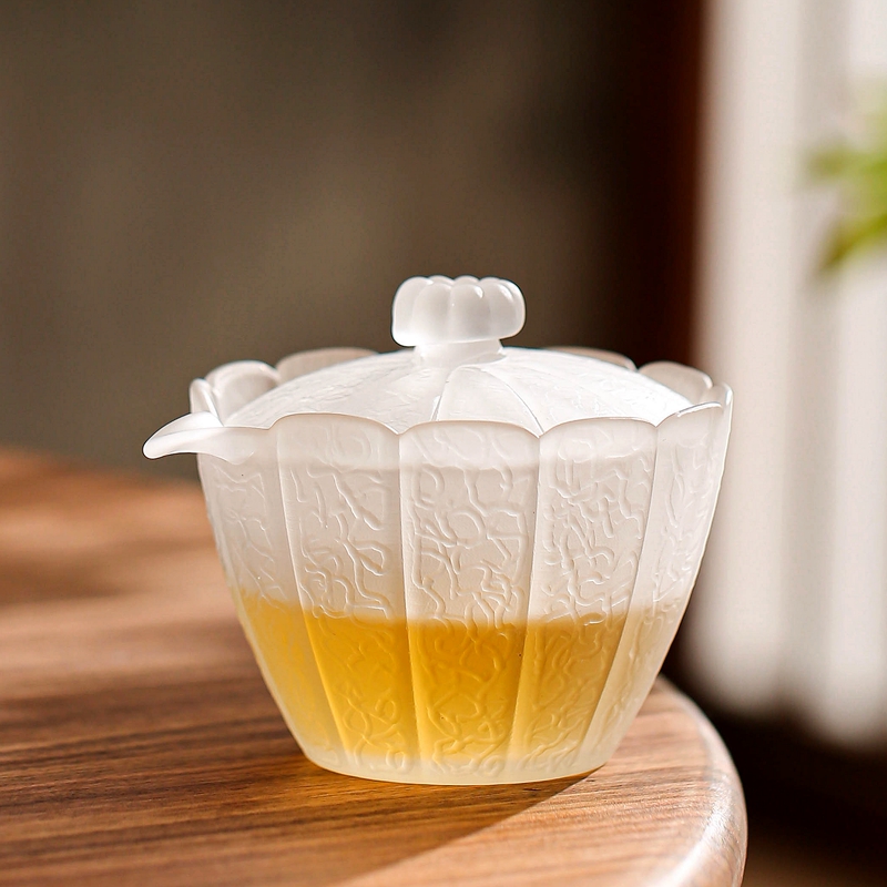 围炉冰茶莲花玻璃茶杯加厚耐热功夫茶具套装盖碗公道杯泡茶壶家用