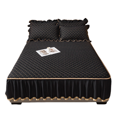 新款加厚夹棉床笠床裙单件二合一